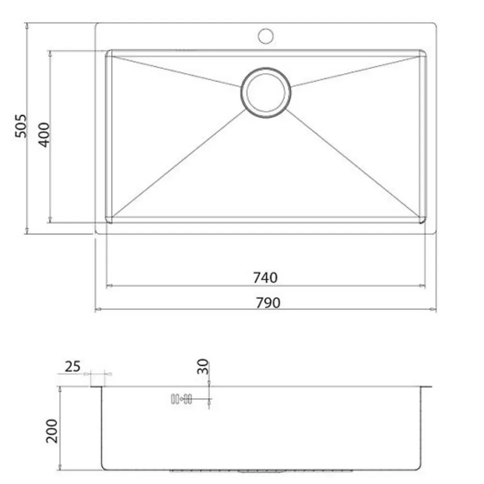 Evier inox lisse Helika LUNY 1 bac 790x505 mm