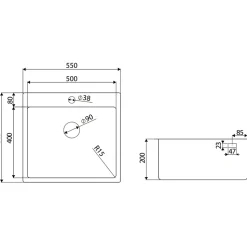 Evier inox Luisina JAVA 1 bac 550x505