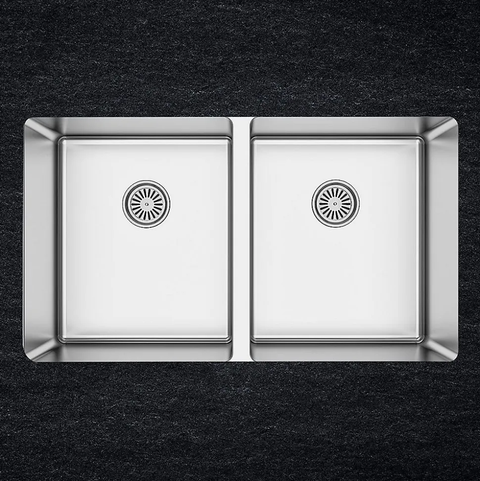 Evier inox sous-plan MAX 2 bacs 750x440