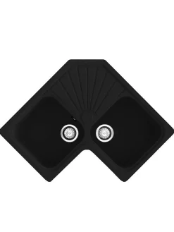 Evier pour meuble d'angle à encastrer Poalgi Agata Noir - 2 bacs avec égouttoir