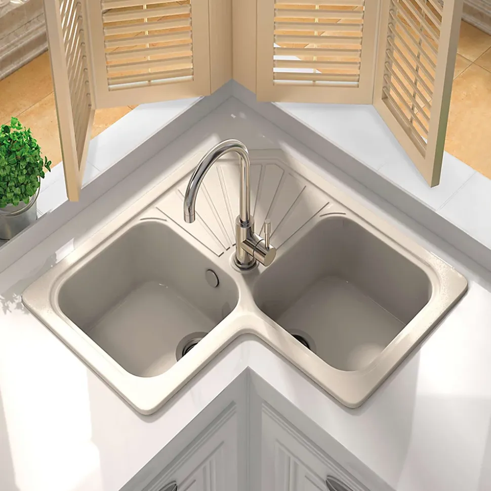 Evier pour meuble d'angle à encastrer Poalgi Agata Pergamon - 2 bacs avec égouttoir