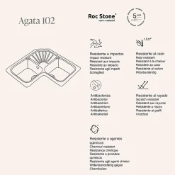 Evier pour meuble d'angle à encastrer Poalgi Agata Pergamon - 2 bacs avec égouttoir