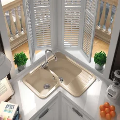 Evier pour meuble d'angle à encastrer Poalgi Jade Albero - 2 bacs avec égouttoir