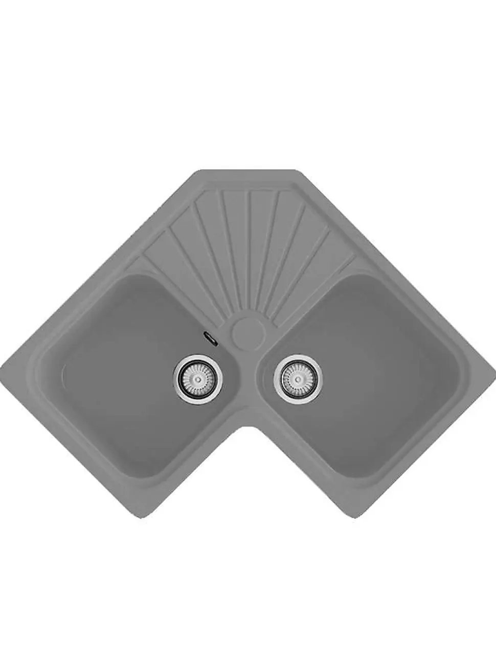 Evier pour meuble d'angle à encastrer Poalgi Agata Gris Concret - 2 bacs avec égouttoir