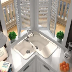 Evier pour meuble d'angle à encastrer Poalgi Jade Pergamon - 2 bacs avec égouttoir