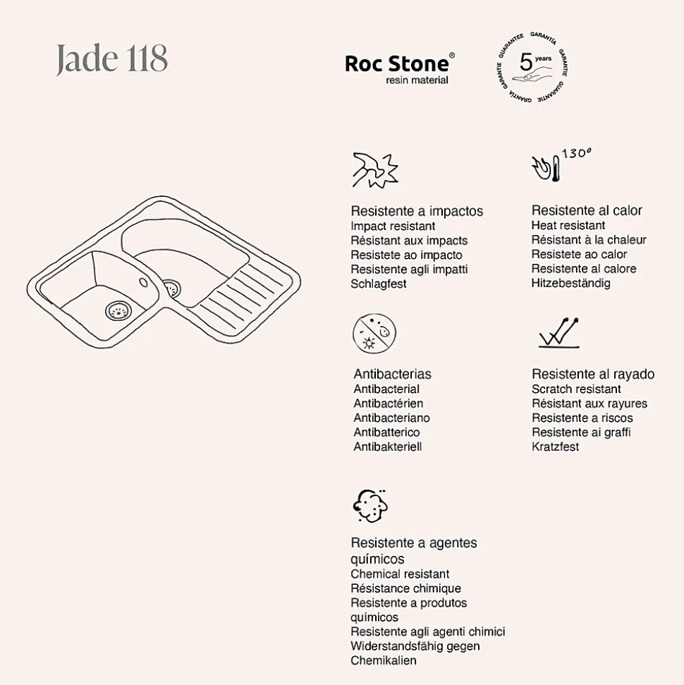 Evier pour meuble d'angle à encastrer Poalgi Jade Pergamon - 2 bacs avec égouttoir