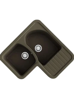 Evier pour meuble d'angle à encastrer Poalgi Jade Tundra - 2 bacs avec égouttoir