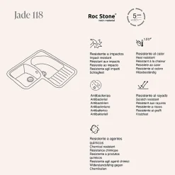 Evier pour meuble d'angle à encastrer Poalgi Jade Blanc - 2 bacs avec égouttoir