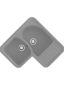 Evier pour meuble d'angle à encastrer Poalgi Jade Gris Concret - 2 bacs avec égouttoir