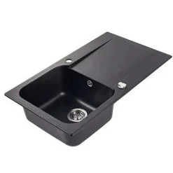 Evier réversible 1 cuve 1 égouttoir en résine noir Essebagno Lisse