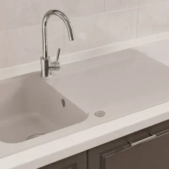 Evier réversible 1 cuve 1 égouttoir en résine gris Essebagno Lisse