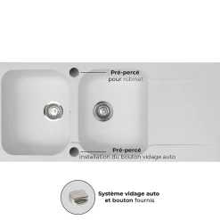 Evier réversible 2 cuves 1 égouttoir en résine blanc Essebagno Lisse