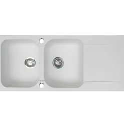 Evier réversible 2 cuves 1 égouttoir en résine blanc Essebagno Lisse