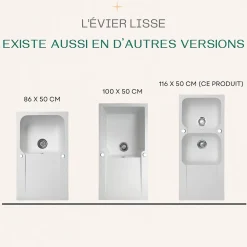 Evier réversible 2 cuves 1 égouttoir en résine blanc Essebagno Lisse
