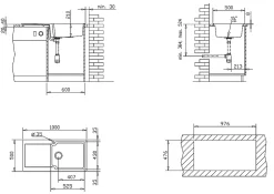 Evier réversible 1 grande cuve 1 égouttoir en résine gris Essebagno Lisse