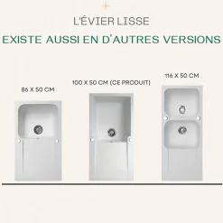 Evier réversible 1 grande cuve 1 égouttoir en résine gris Essebagno Lisse