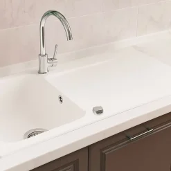 Evier réversible 1 grande cuve 1 égouttoir en résine gris Essebagno Lisse