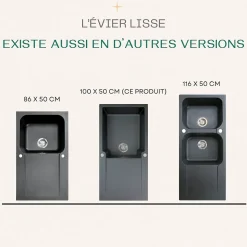 Evier réversible 1 grande cuve 1 égouttoir en résine gris Essebagno Lisse