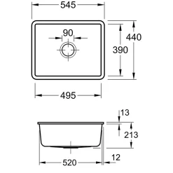Evier sous-plan céramique blanc mat Villeroy & Boch SUBWAY 60
