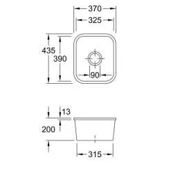 Evier sous-plan céramique blanc Villeroy & Boch CISTERNA 1 bac 370x435