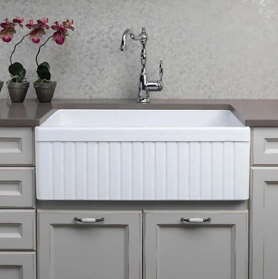 Evier timbre d'office 84 cm réversible rétro Rome en céramique