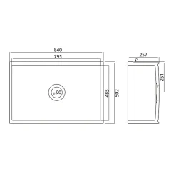 Evier timbre d'office 84 cm réversible rétro Rome en céramique