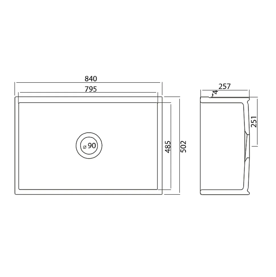 Evier timbre d'office 84 cm réversible rétro Rome en céramique