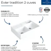 Evier timbre d'office VILLEROY ET BOCH Tradition 2 bacs 89,5 x 63 céramique vidage manuel blanc + Cache bonde or