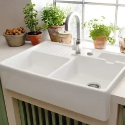 Evier timbre d'office VILLEROY ET BOCH Tradition 2 bacs 89,5 x 63 céramique vidage auto blanc + Panier vaiselle