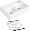 Evier timbre d'office VILLEROY ET BOCH Tradition 2 bacs 89,5 x 63 céramique vidage auto blanc + Egouttoir déroulable