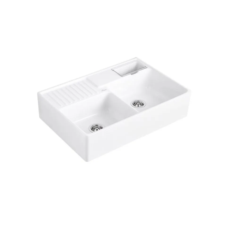 Evier timbre d'office VILLEROY ET BOCH Tradition 2 bacs 89,5 x 63 céramique vidage manuel blanc