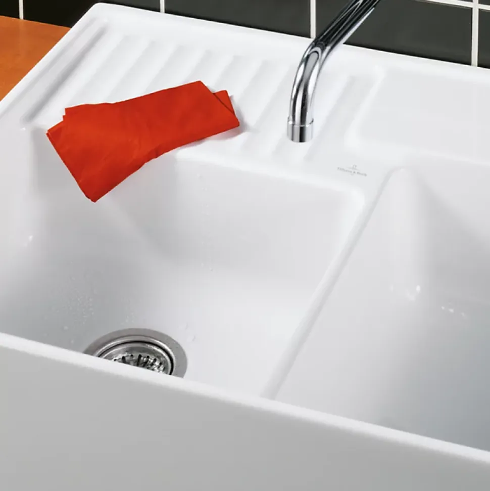 Evier timbre d'office VILLEROY ET BOCH Tradition 2 bacs 89,5 x 63 céramique vidage manuel blanc