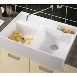 Evier timbre d'office VILLEROY ET BOCH Tradition 2 bacs 89,5 x 63 céramique vidage manuel blanc + Egouttoir déroulable