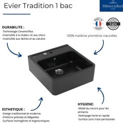 Evier timbre office 1 bac Villeroy et Boch Tradition Pure Black avec vidage automatique