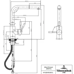 Evier VILLEROY ET BOCH Subway Pure 60 1 bac et demi égouttoir à droite vidage auto + Robinet Steel Shower Acier Massif