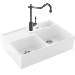 Evier VILLEROY ET BOCH Timbre d'office Tradition 2 bacs vidage auto + Robinet de cuisine Avia 2.0 Anthracite