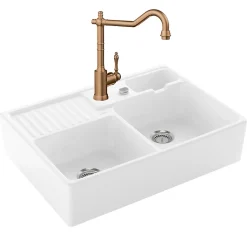 Evier VILLEROY ET BOCH Timbre d'office Tradition 2 bacs vidage auto + Robinet de cuisine Avia 2.0 Bronze