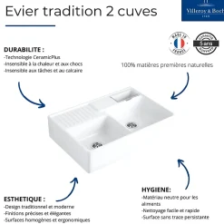 Evier VILLEROY ET BOCH Timbre d'office Tradition 2 bacs vidage auto + Robinet de cuisine Avia 2.0 Bronze