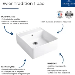 Evier VILLEROY ET BOCH Timbre d'office Tradition 1 bac vidage auto + Robinet de cuisine Avia 2.0 Bronze
