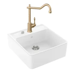 Evier VILLEROY ET BOCH Timbre d'office Tradition 1 bac vidage auto + Robinet de cuisine Avia 2.0 Or Mat