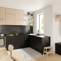 Façade de cuisine 1 tiroir et 2 casseroliers Stevia noir mat l. 60 cm x H. 72 cm GoodHome