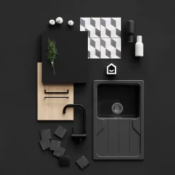 Façade tiroir Stevia noir mat L. 60 cm x H. 34 cm Caraway Innovo GoodHome vendue par 2