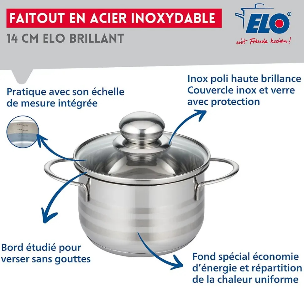 Faitout 14 cm haut en acier inoxydable sans PFAS Elo Brillant