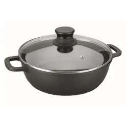 Faitout bas 28 cm en fonte d'aluminium couvercle en verre