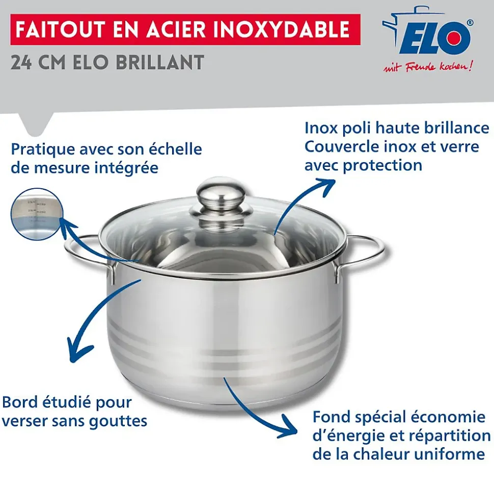 Faitout haut 24 cm en acier inoxydable sans PFAS Elo Brillant
