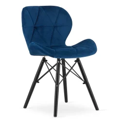 Fauteuil en velours VALORA WAKO - Bleu marine moderne avec pieds noirs