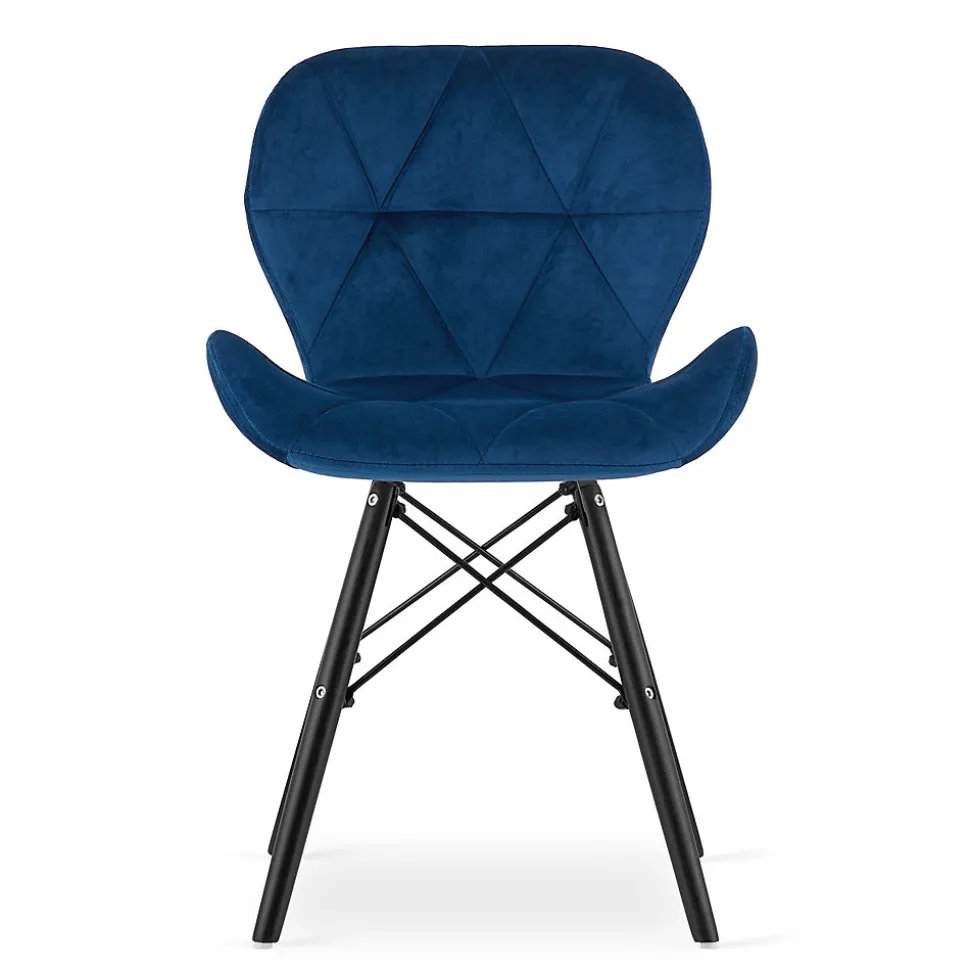 Fauteuil en velours VALORA WAKO - Bleu marine moderne avec pieds noirs