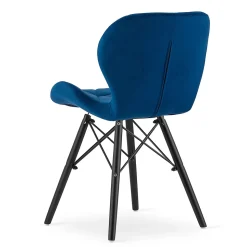 Fauteuil en velours VALORA WAKO - Bleu marine moderne avec pieds noirs