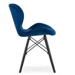 Fauteuil en velours VALORA WAKO - Bleu marine moderne avec pieds noirs