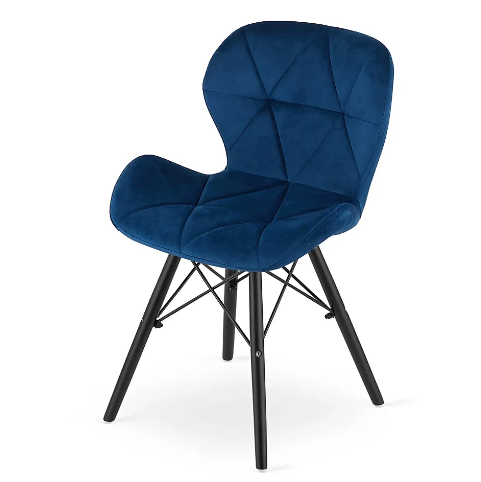 Fauteuil en velours VALORA WAKO - Bleu marine moderne avec pieds noirs